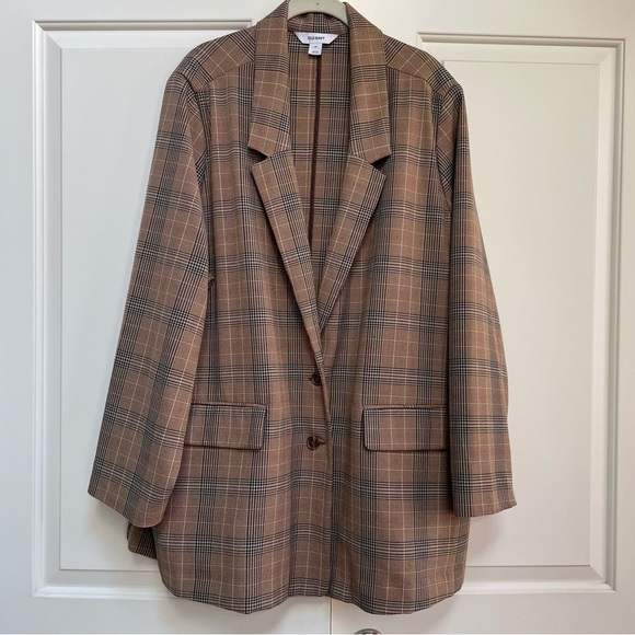 Old Navy Taylor Relaxed Plaid Pockets Two Button Suit Jacket Blazer Office Work - Picture 2 of 11